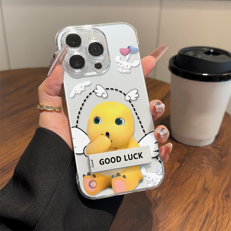 OPPOReno16手机壳硬苹果15适用14ProMax超薄13带支架红米TURBO5天使翅膀奶龙iPhone17可爱VIVOx300透明无边框