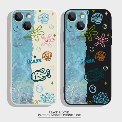 荣耀MAGIC8苹果17可爱16PLUS适用软iPhone13创意12ProMax红米NOTE15PRO+手机壳蓝色海洋ins风华为NOVA14ULTRA