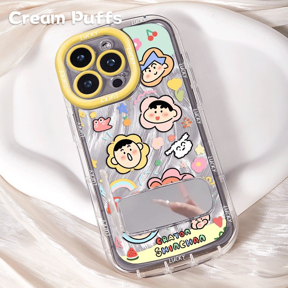 苹果14Plus镜子支架13饼干小新17ProMax适用iPhone少女心16带挂绳真我NEO7TURBO可爱OPPOReno15手机壳软x200s