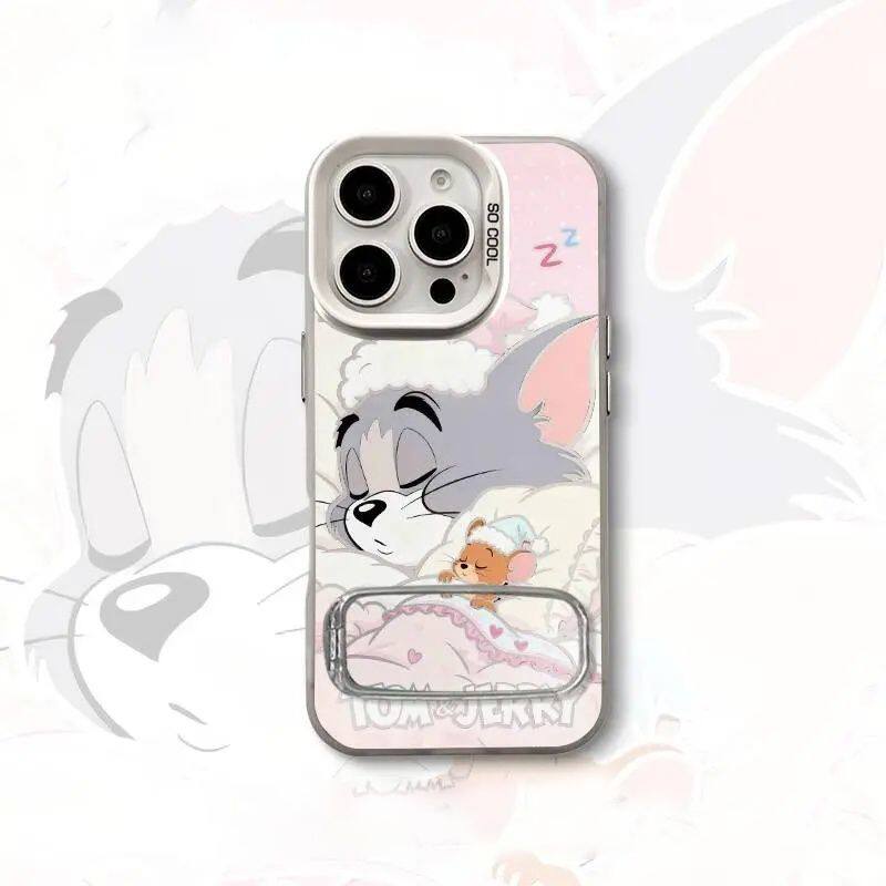 猫和老鼠iPhone16苹果12小米17PRO带镜子支架13ProMax可爱荣耀500手机壳硬14PLUS卡通适用iQOO15彩银VIVOx300