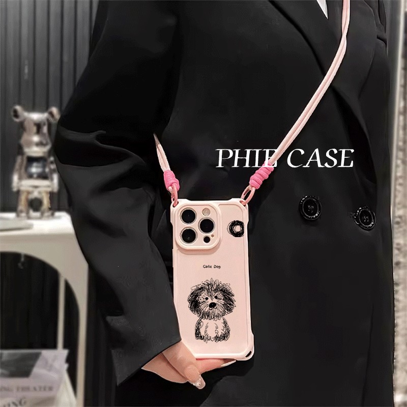 画笔小狗17ProMax防摔iPhone13斜挎挂绳华为Mate80小众苹果16plus手机壳软华为NOVA14创意15适用小米CIVI5PRO