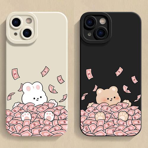 手机壳软iPhone12适用苹果14可爱一加13T创意小米15卡通X200S红米TURBO4PRO情侣金钱小兔熊16ProMax荣耀GTPRO