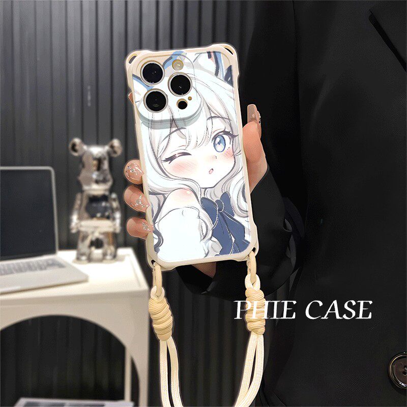 手机壳软12ProMax适用OPPOReno14防摔15plus银发猫女孩小米17四角开孔iPhone13透明苹果16斜挎手腕挂绳findx9