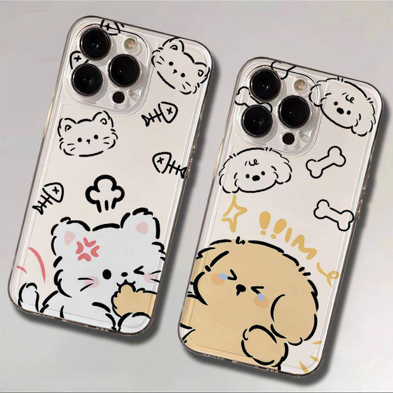 适用iPhone13苹果15p12创意透明18ProMax软14PLUS高级感手机壳咬手猫咪小狗情侣适用OPPORENO16适用小米17MAX