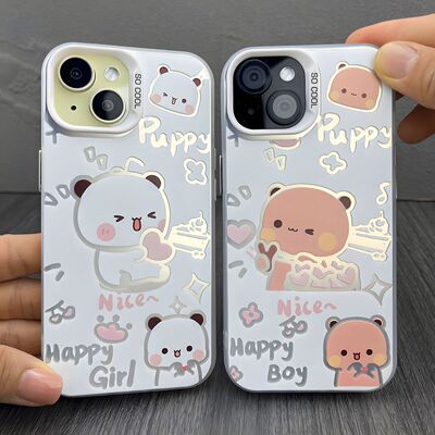 iPhone16p创意14ProMax彩银苹果13爱心情侣一二布布手机壳适用15PLUS可爱荣耀400卡通OPPOK11硬VIVOX200ULTRA