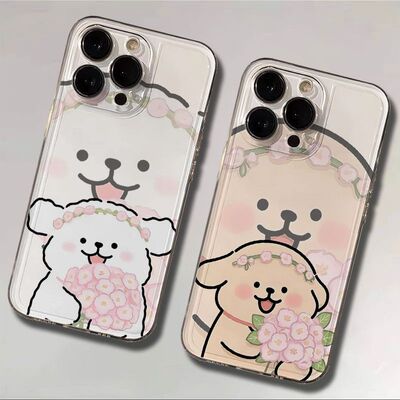 IQOOz9TURBO捧花线条小狗iPhone13情侣OPPOReno16手机壳软17air可爱12透明华为麦芒40卡通苹果15适用14ProMax