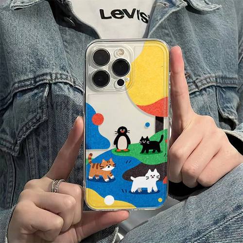 17ProMax苹果15软OPPOFINDX9玩耍猫咪FINDX9适用16PLUS卡通VIVOS50手机壳iPhone12华为Nova14透明ins风IQOO13