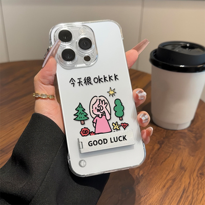 今天很OKKKK真我GT8Pro无边框苹果14plus带支架13ins风Findx8超薄17ProMax少女心iPhone16手机壳硬适用15透明