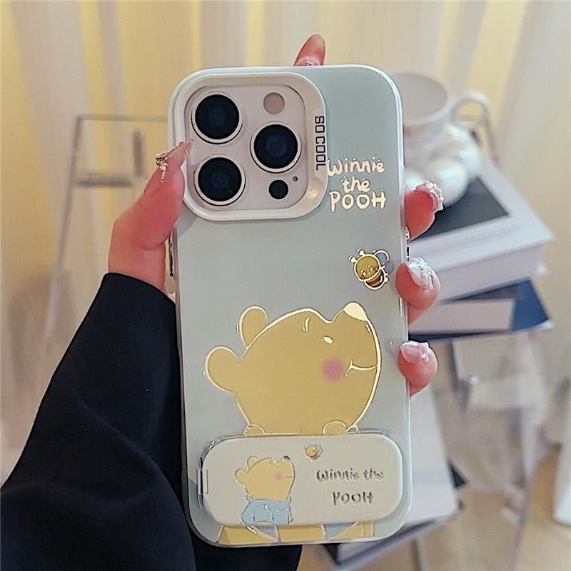 小米CIVI5PRO彩银iPhone16e蜜蜂维尼熊15promax适用13硬VIVOs30带镜面支架苹果14手机壳华为PURA80卡通荣耀GT