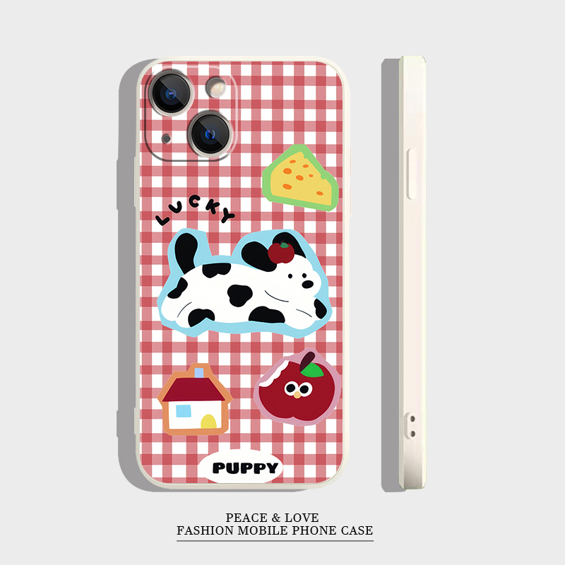 ins风苹果16ProMax华为NOVA14ULTRA适用手机壳软iPhone13红格纹小狗15plus可爱红米TURBO4创意荣耀畅玩60PLUS