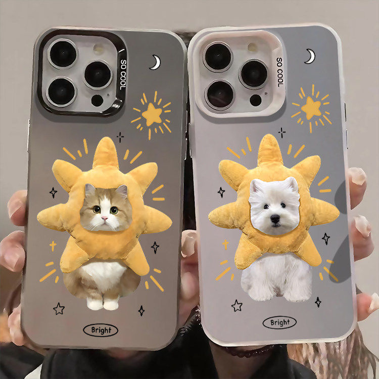创意猫狗太阳项圈iPhone17p苹果12创意VIVOIQOO15ULTRA卡通彩银硬RENO13适用14PLUS高级感16ProMax手机壳可爱