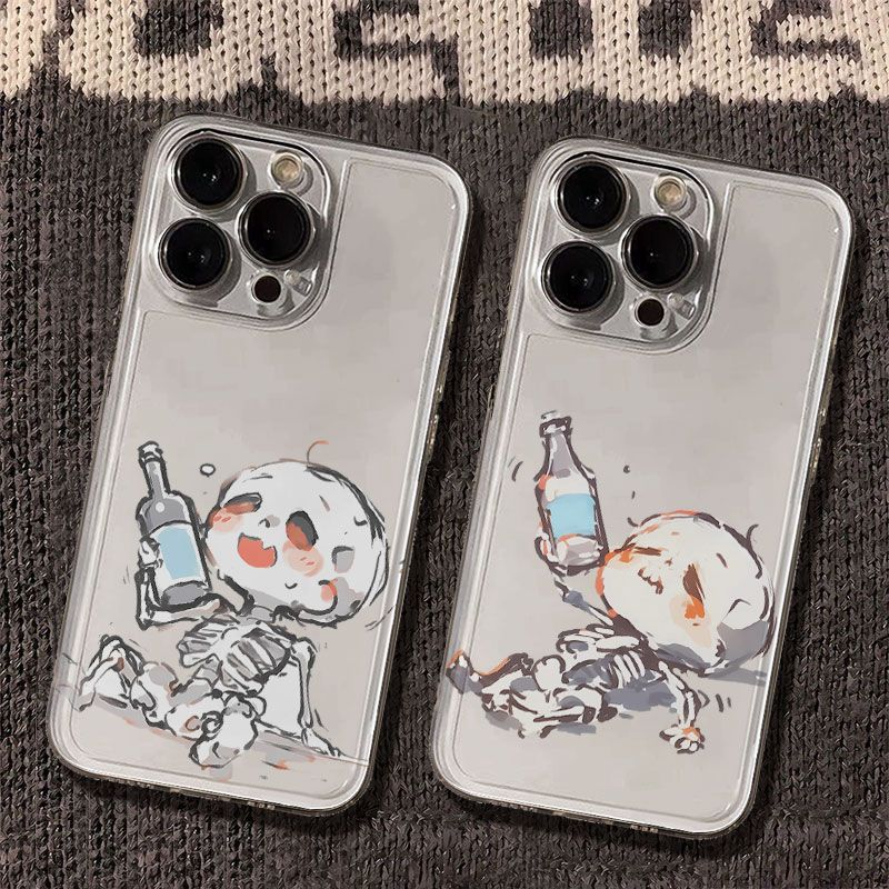 红米k90ProMax骷髅人酒蒙子iPhone13高级感16Plus创意华为Mate80手机壳软17air透明苹果15适用14潮酷荣耀x70i