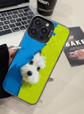 华为MATE80毛绒小狗苹果12彩银卡通15plus手机壳硬iPhone13高级感OPPOA6PRO真我14PRO适用小米17可爱16ProMax