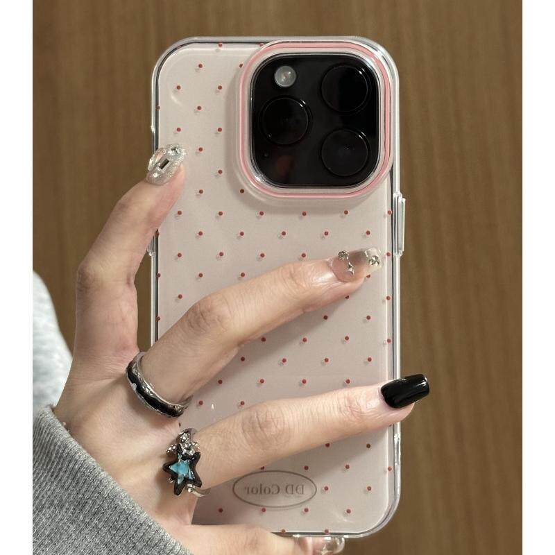 ins风苹果14适用iPhone15硬16plus手机壳12promax日韩小清新波点华为mate70大孔OPPOreno13pro小众红米TURBO4
