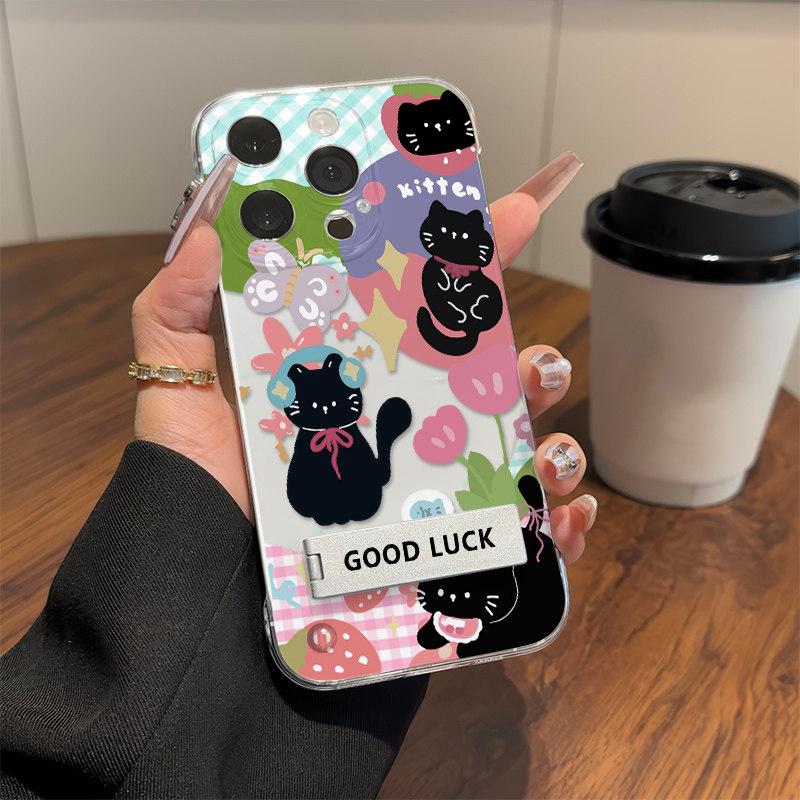 iPhone16超薄硬15plus适用14高级感苹果13透明12ProMax手机壳带支架蝴蝶猫咪华为畅享80荣耀X70I红米K80一加