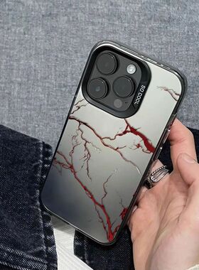 新款红色雷电15ProMax真我gt7pro时尚VIVOx200彩银iQOO12适用小米14高级感荣耀GT个性苹果13手机壳硬iPhone16