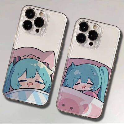 适用iPhone13苹果15p12创意透明18ProMax软14PLUS高级感手机壳睡觉初音未来可爱猪猪适用小米17ULTRA/OPPOA6S