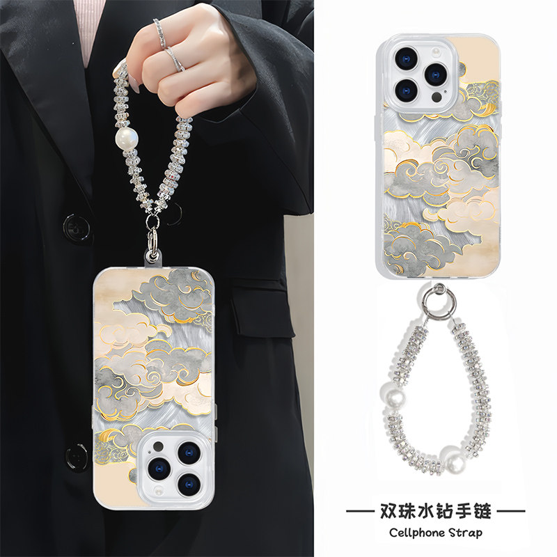 OPPOA5PRO高级感14plus羽纱小米15Ultra硬16promax适用苹果13高颜值荣耀GT手机壳带挂绳iPhone12pm新中式祥云