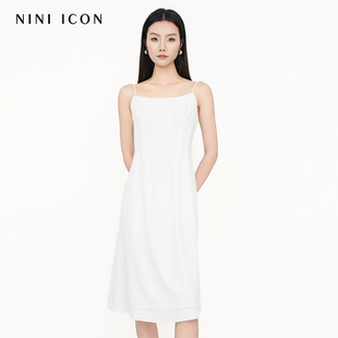 ICON2025夏季 新款 醋酸系列 白色時(shí)尚 簡(jiǎn)約氣質(zhì)吊帶連衣裙 NINI