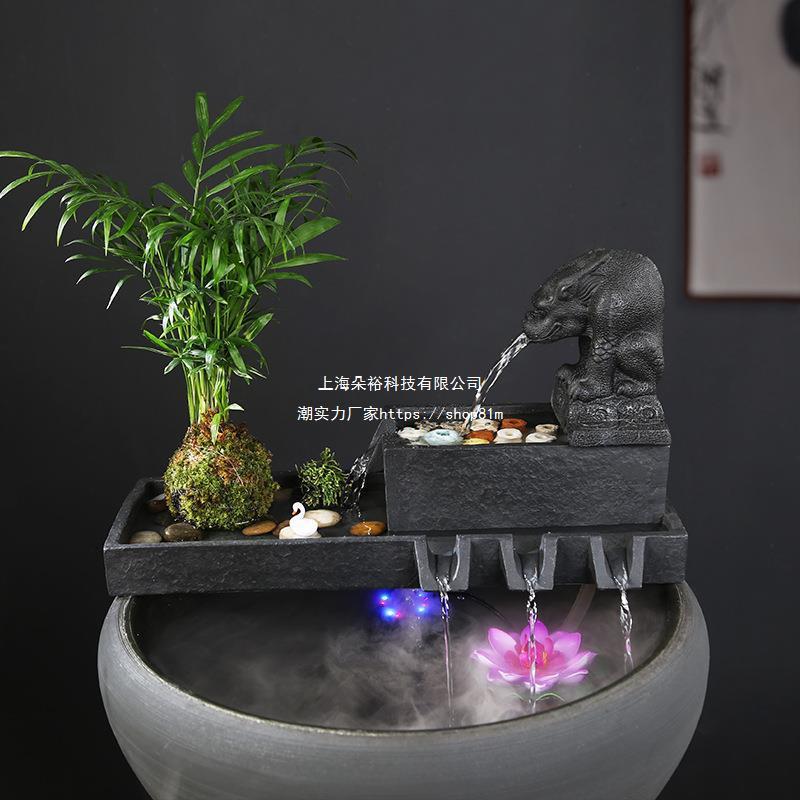 鱼缸水缸造景摆件水族循环过滤增氧流水摆件陶瓷装饰过滤器流水器