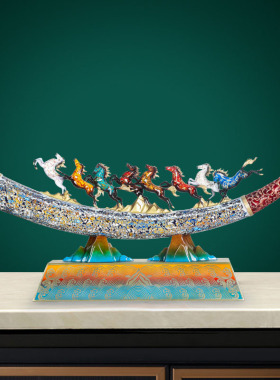 八骏马象牙铜摆件纯黄铜送礼礼物