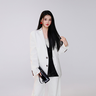 呼呼huhoo 宽松简约透气上衣外套薄 亚麻轻薄西服女士休闲西装 时尚