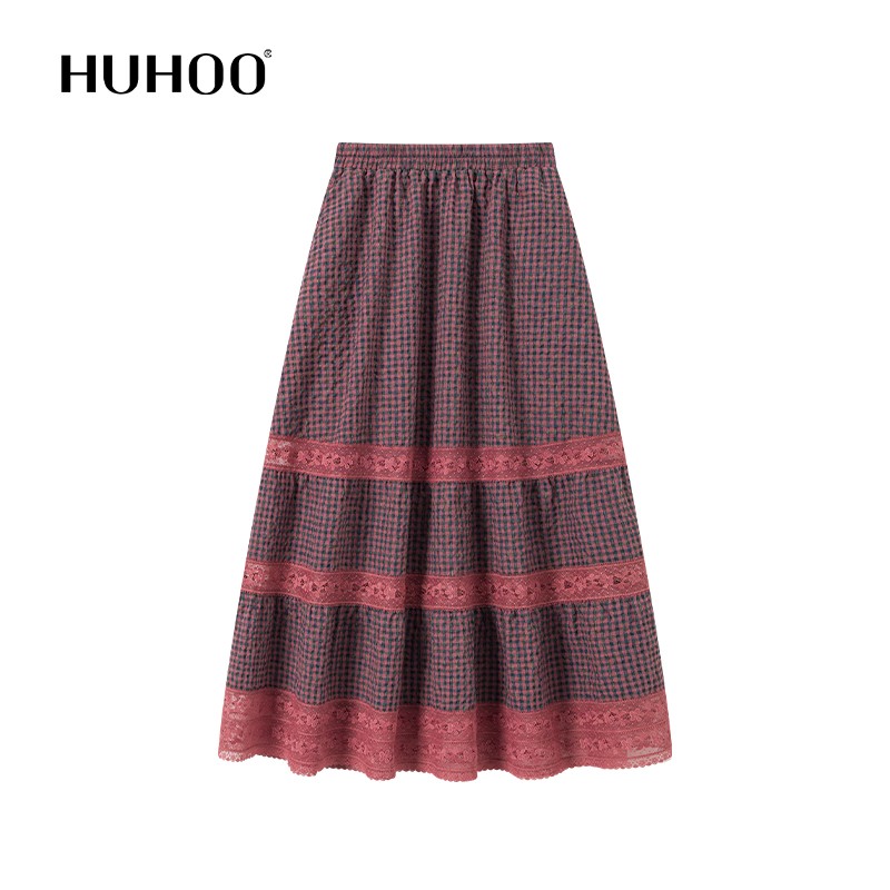 呼呼huhoo文艺日系蕾丝花边格子