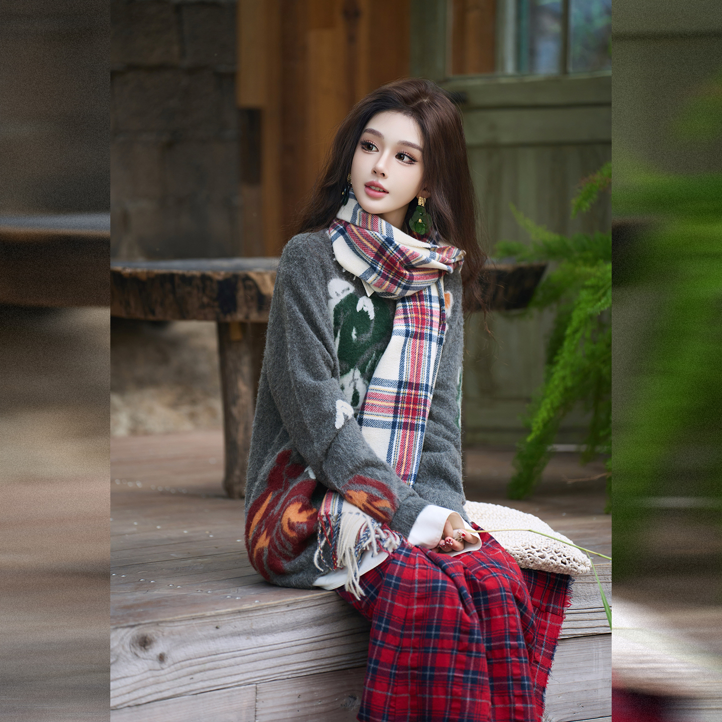 呼呼huhoo 羊绒棉羊毛拼接毛衣宽松休闲长袖上衣百搭秋冬