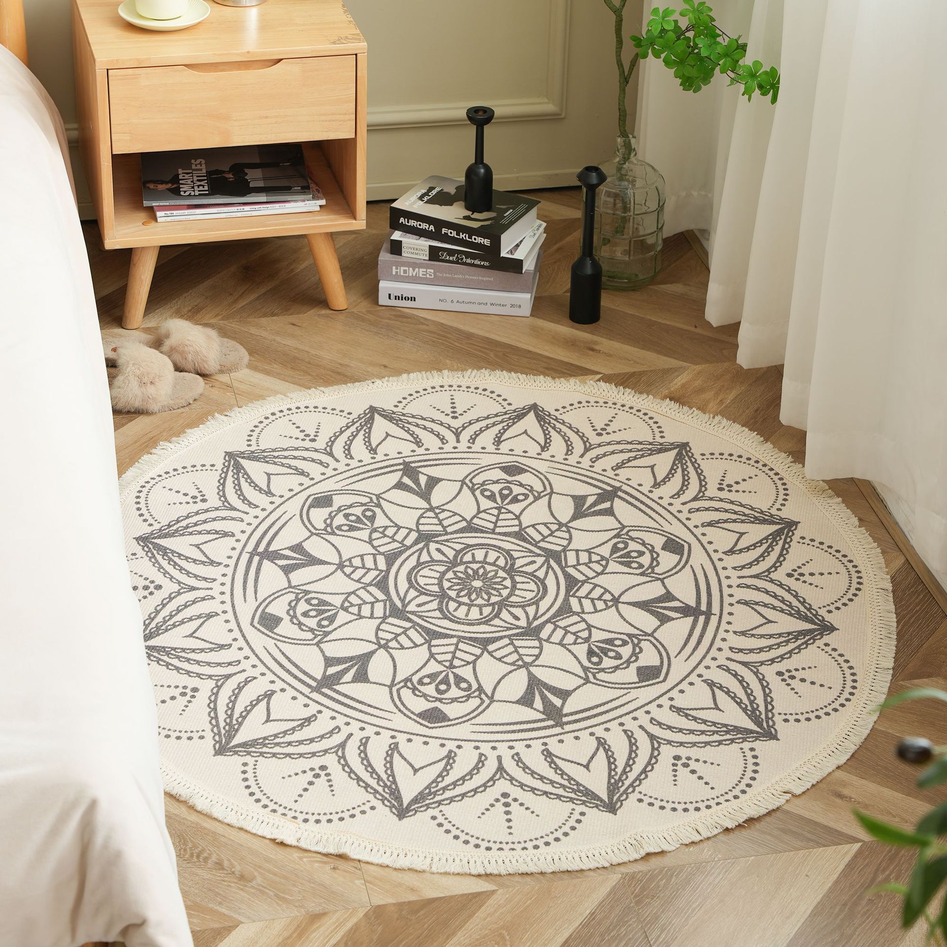 圆形印花棉线地毯家用透气