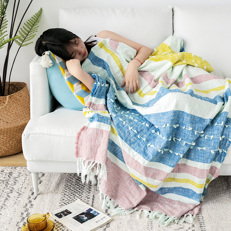 剪花水洗竹节棉北欧风盖毯