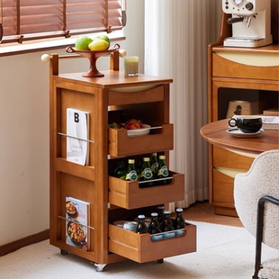 森活岛移动边几中古风小推车实木边几家用复古角几客厅餐厅收纳柜