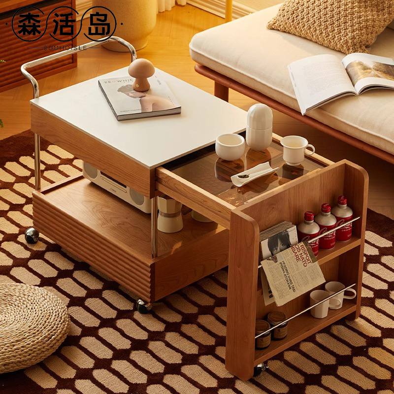 实木小推车不锈钢升缩日式岩板