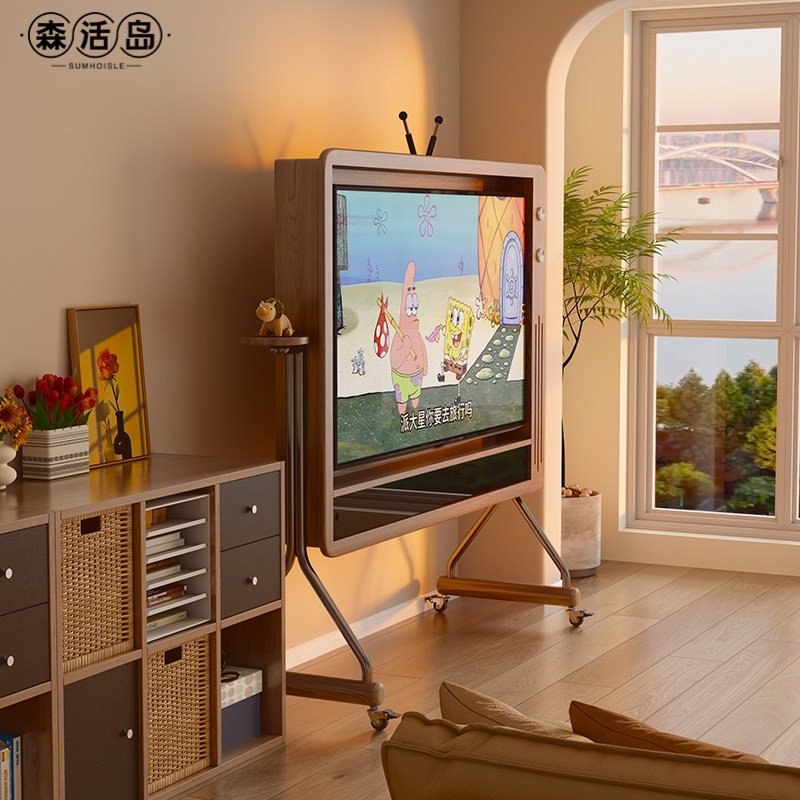 森活岛电视柜实木可移动电视支架家用小户型现代简约新款落地支架