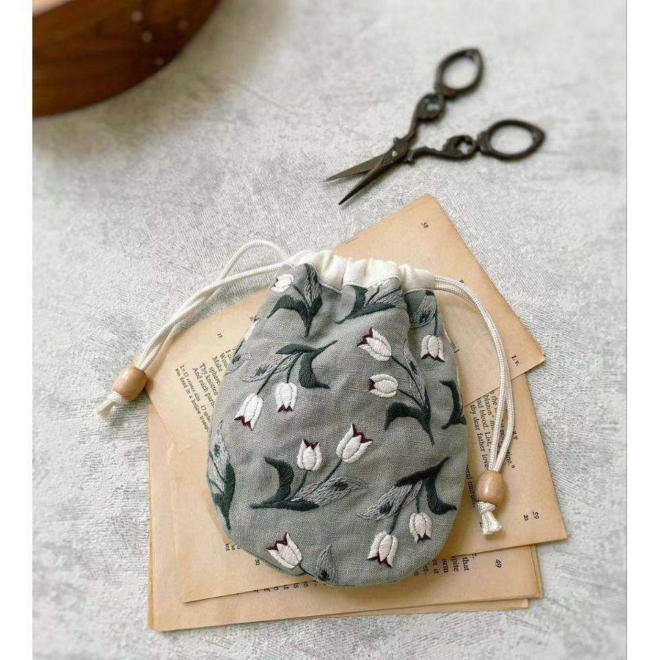 自然派经典覆古配色刺绣亚麻实用束口袋材料包可装耳塞 出行小饰,居家布艺,缝纫DIY材料套装,淘宝优惠券,粉丝福利购,淘宝优惠卷