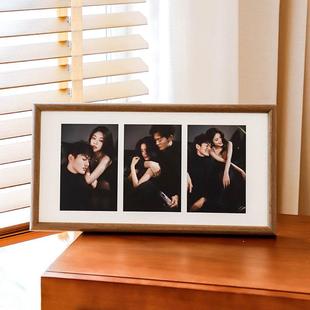 五月画馆长条实木三宫格相框定制洗照片来图打印送情侣手工礼物