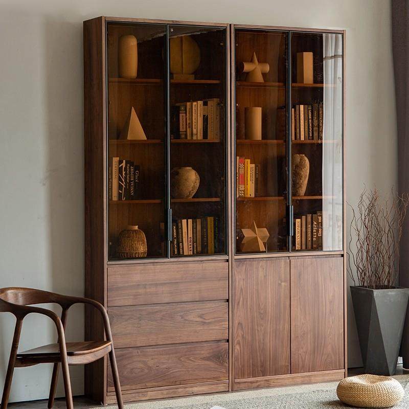 北美黑胡桃木组合书柜玻璃防尘落地满墙到顶展示柜储物客厅餐边柜,住宅家具,组合书柜,淘宝优惠券,粉丝福利购,淘宝优惠卷