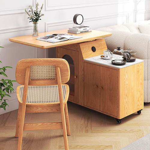 北欧实木茶车客厅沙发茶水边柜原木风多功能家用阳台可移动茶台桌