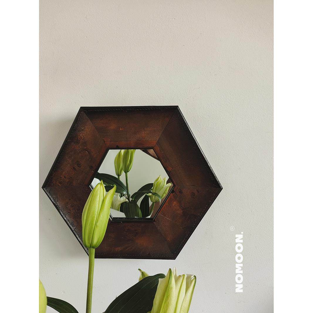 法式六角装饰镜 原木树瘤做旧工艺书房沙发背景墙 重工实木中古镜,住宅家具,装饰镜,淘宝优惠券,粉丝福利购,淘宝优惠卷