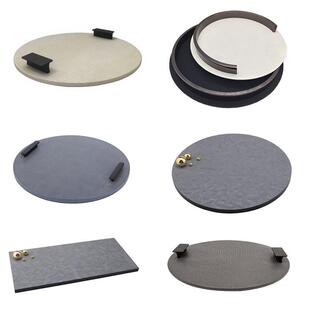 现代简约皮质高档圆形托盘摆件样板间客厅茶几长方形收纳盘装饰品