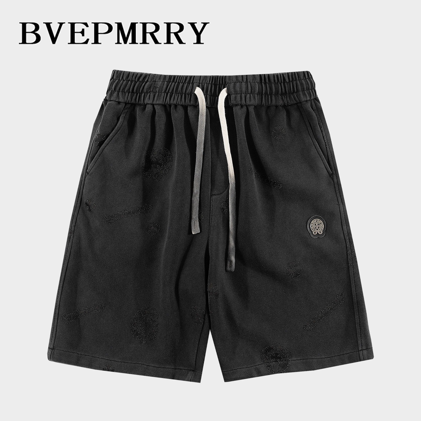 BVEPMRRY复古做旧设计男士轻奢十字架宽松休闲系带短裤五分裤潮