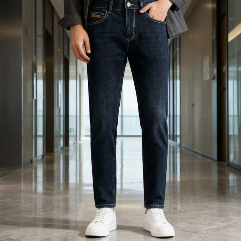 BVEPMRRY简约高级感抓毛加厚水洗牛仔裤男直筒修身复古长裤潮流