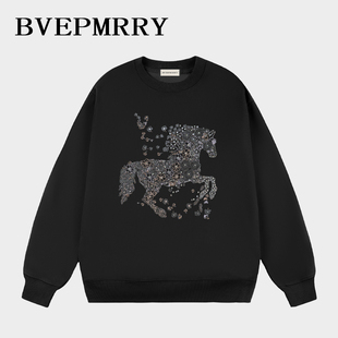 BVEPMRRY轻奢重工艺烫钻骏马圆领卫衣男女高级感时尚休闲上衣潮牌