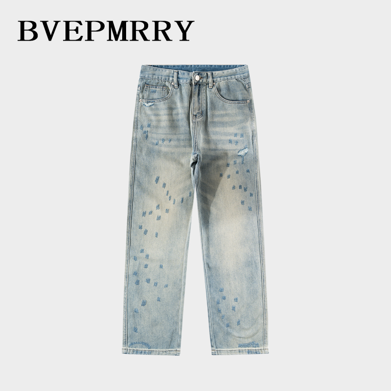 BVEPMRRY轻奢设计感破洞牛仔裤