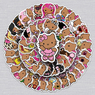 50张黑皮hellokitty凯蒂猫贴纸个性 饰品水杯贴ZY 卡通可爱三丽鸥装
