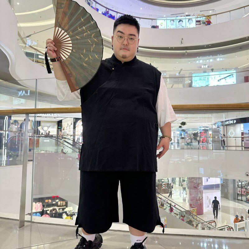 中国风斜襟盘扣居士服o唐装男胖子民族风衬衫特大码禅修汉服300斤