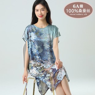 夏季 睡 新款 100%桑蚕丝印花真丝睡衣女杭州丝绸桑蚕T丝家居服短袖