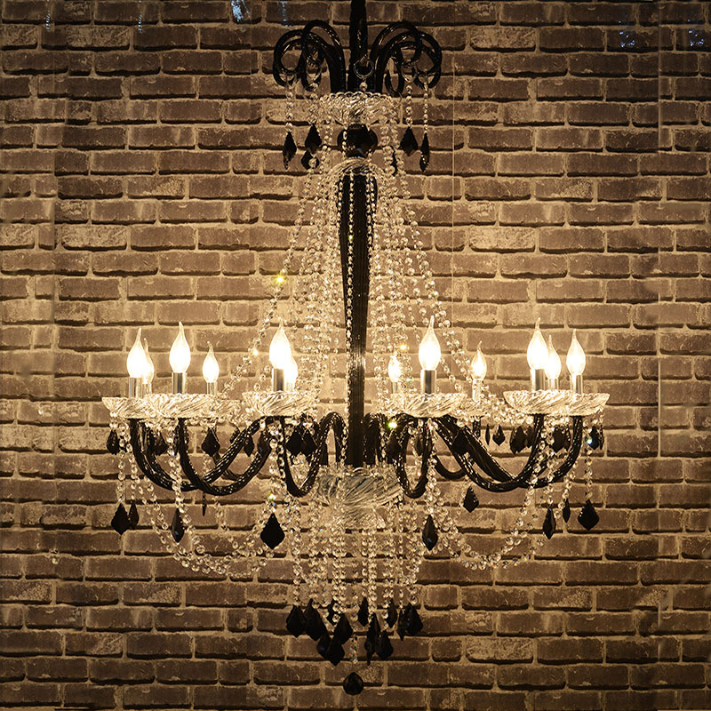 欧式漫咖啡吊灯服装店黑色水晶灯餐D厅奶茶店装饰灯具KTV楼梯间灯