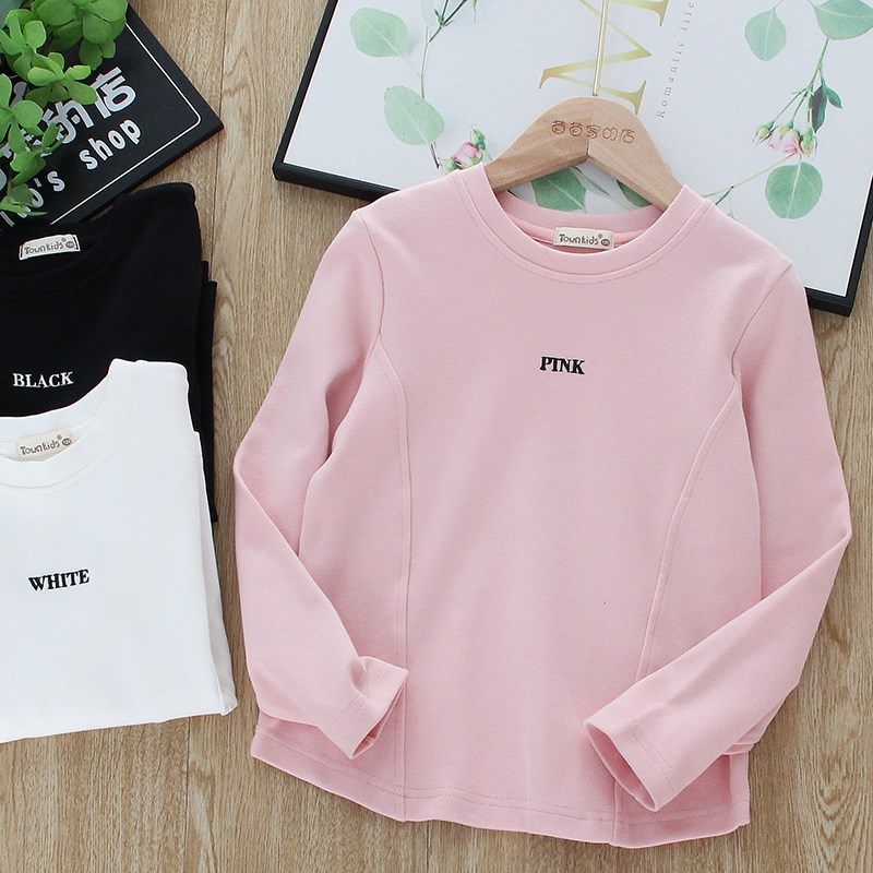 女童T恤中大童洋气百搭圆领长A袖上衣儿童厚实辣妹T打底衫秋款