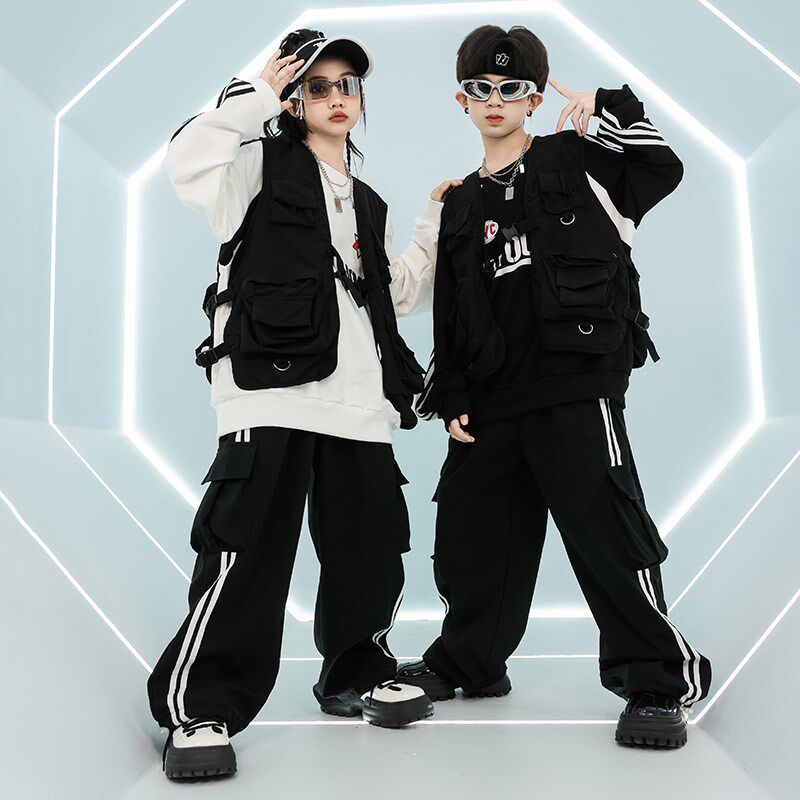 街舞儿童潮服嘻哈套装o男女童酷帅战术工装马甲架子鼓hiphop表演