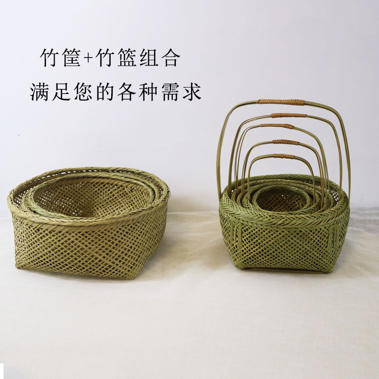 竹编镂空手提篮采摘竹青水果篮家用零食I收纳筐儿童外出拍摄道具